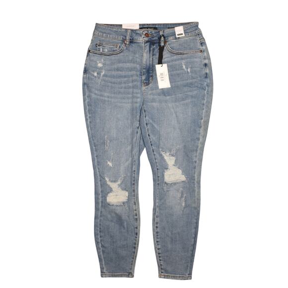 JUDY BLUE NEW $85 Destroyed High Rise‎ Control Top Skinny Stretch Denim Jean 14W - Picture 1 of 5